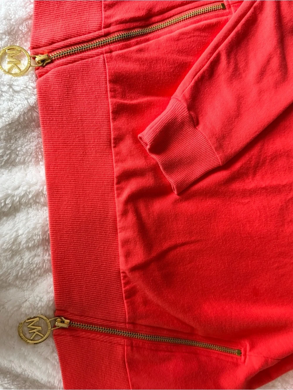 Michael Kors Red Crewneck Sweater with Gold Zipper Details